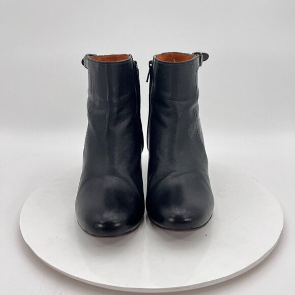 Lanvin Women Size 6 Black Patent Leather Buckle Side Zip Ankle Wedge Boot - Picture 2 of 16